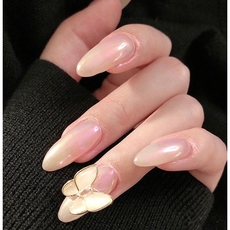 24pcs Dreamlike Aurora Pink Butterfly Decor Wearable Fake Nails Temperament Small Fairy Long Style Detachable Nail Patch Shopee Philippines