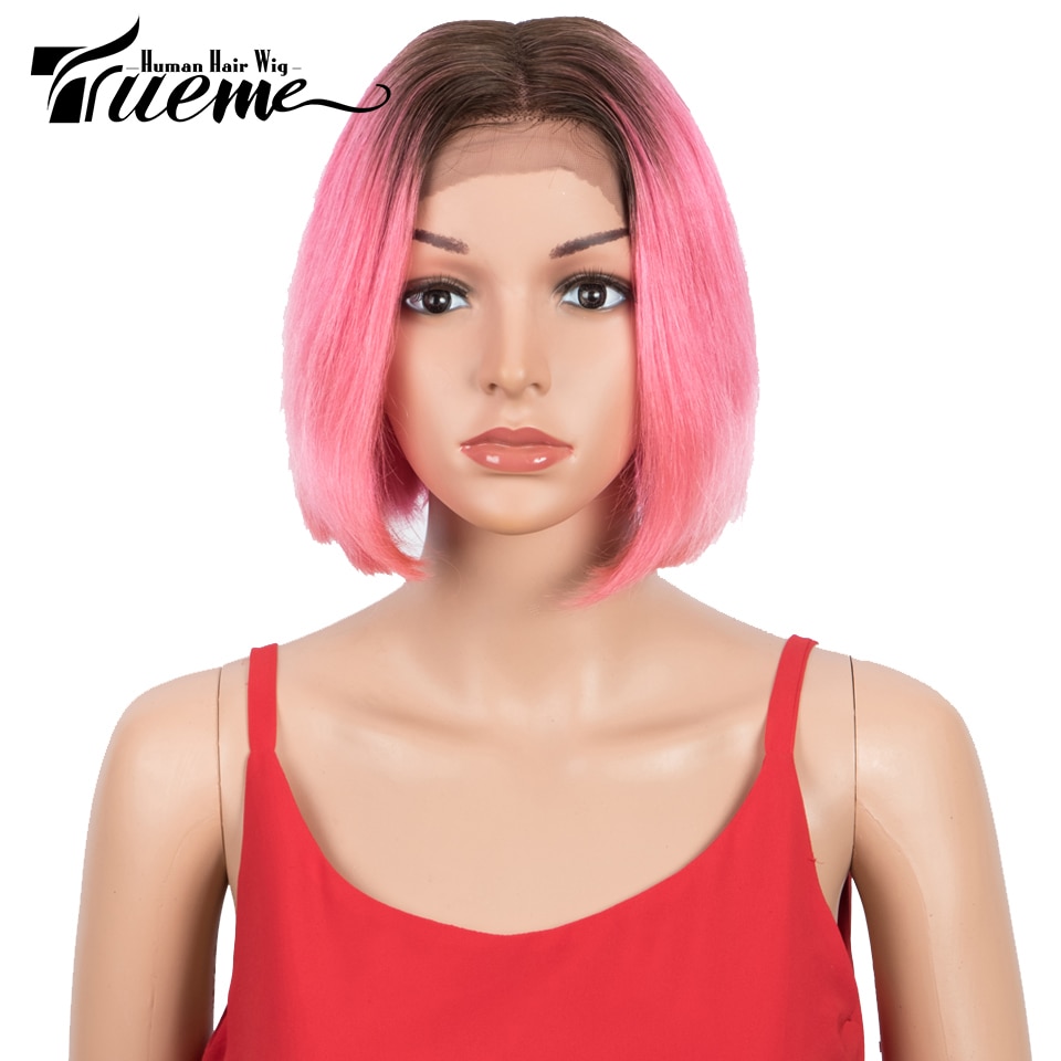 Trueme Ombre Pink Short Bob Middle Part Lace Wig Brazilian Virgin