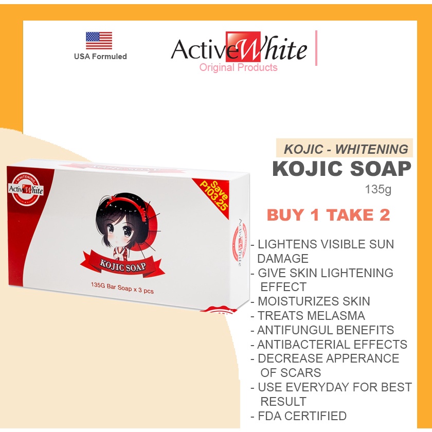 Active White Kojic Whitening Soap, (135g x 3pcs) Shopee Philippines