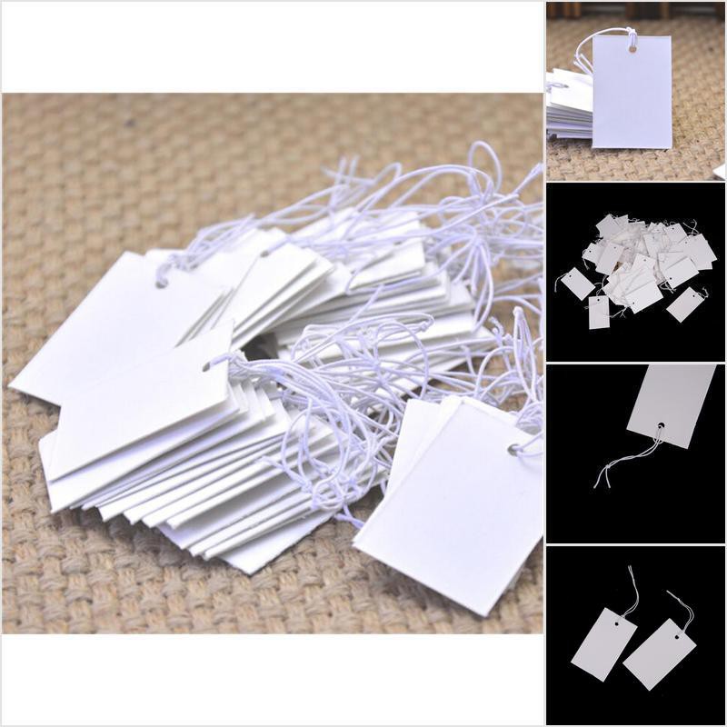 100Pcs White Paper Jewelry Clothes Label Price Tags With Elastic String 5*3cK od 