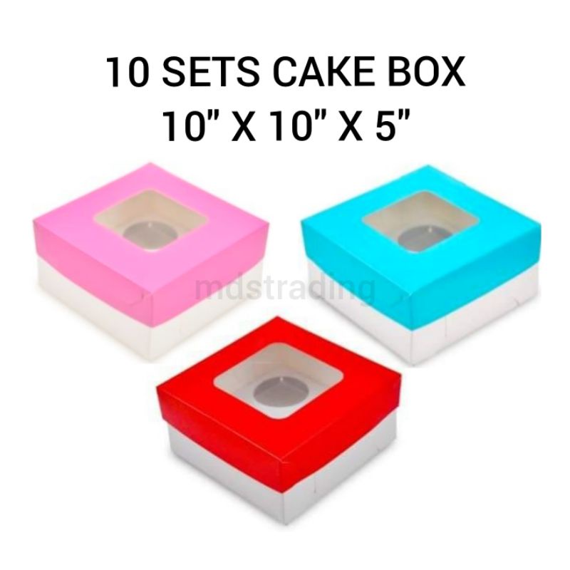 10 SETS Cake Box 10X10X5 (10 Top, 10 Bottom) Cakebox 10" Blue Red Pink