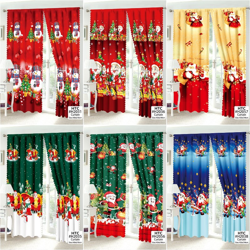 COD Christmas Decor Curtain Sale Kurtina Red Green Blue Curtains Window Door Room for Home