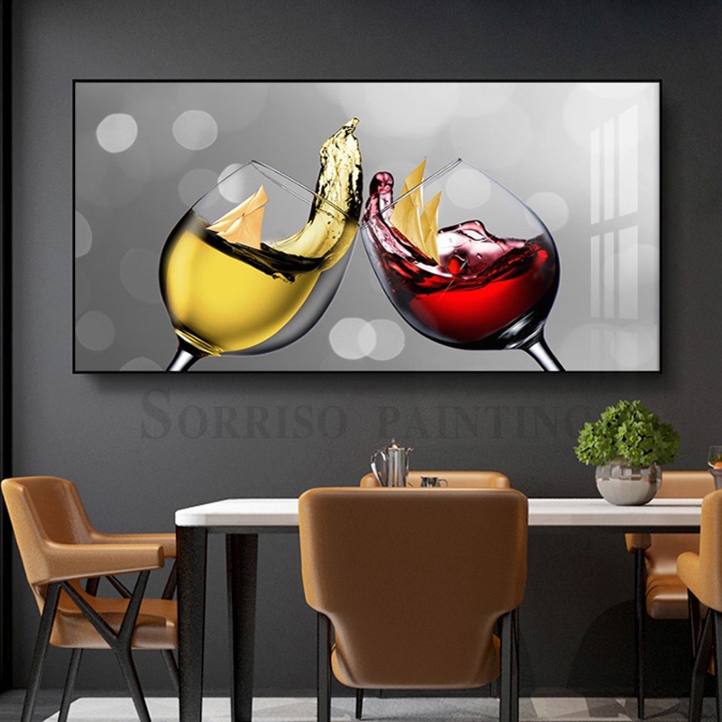 Modern Champagne Wine Glass Dining Room Canvas Painting Nordic Wall Art ...