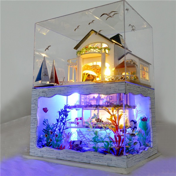 miniature house with lights