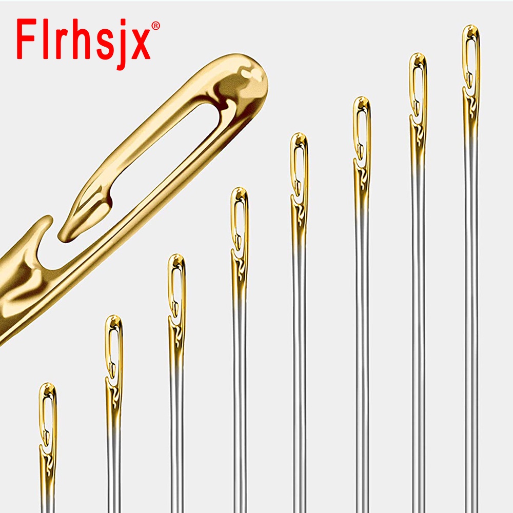 YANEE Gold Eye Side Opening Needles Hand Sewing Easy to Self Threading Embroidery Metal Pin Stainless Steel 12 Pcs in one Pack 3 Size 0.76 x 42 Size 0.76 x 38 and Size 076 x 36 millimeters 