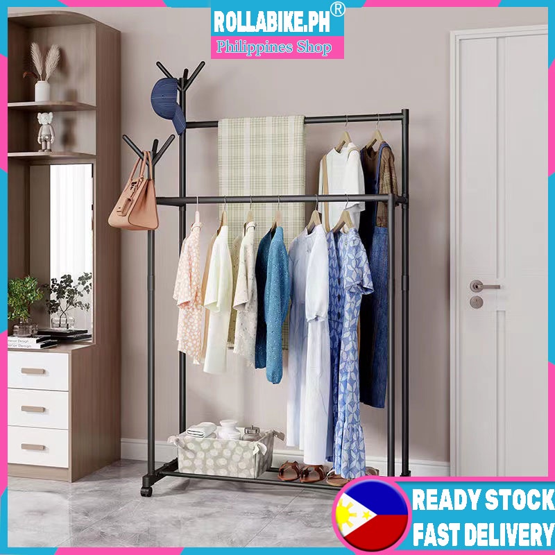 COD Hanging clothes rack clothes rack drying clothes rack mobile simple