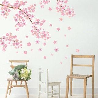 2 Pcs Pink Cherry Blossom Wall Stickers / Beautiful Flower Tree Branch Art Decals DIY Sofa Background Room Decor #6