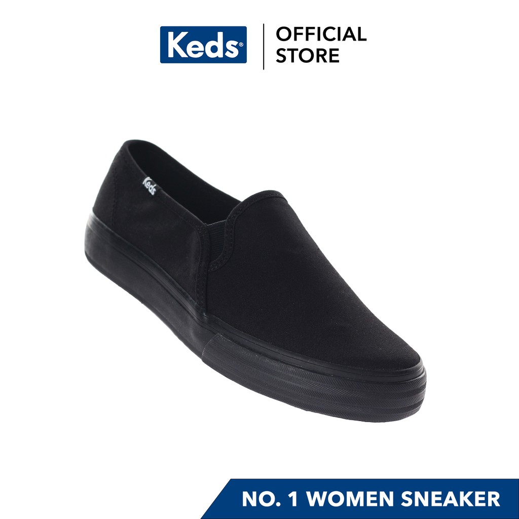 black leather keds slip ons