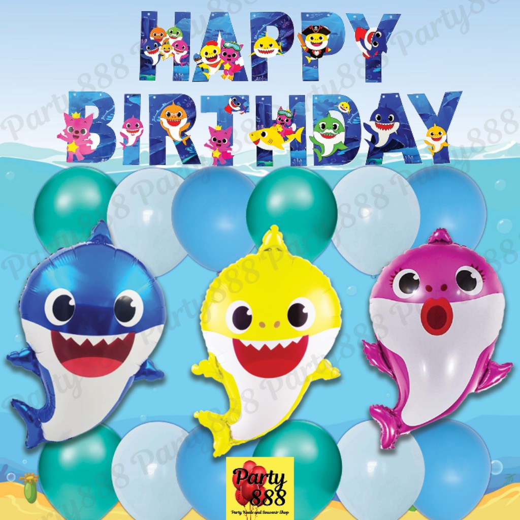 BABY SHARK Happy Birthday party set BABY SHARK character shaped balloon ...