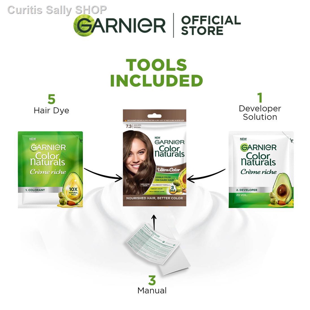 Garnier Color Naturals 7.3 Golden Brown Hair Color Set of 3 - Long lasting, Permanent Hair Color(bag