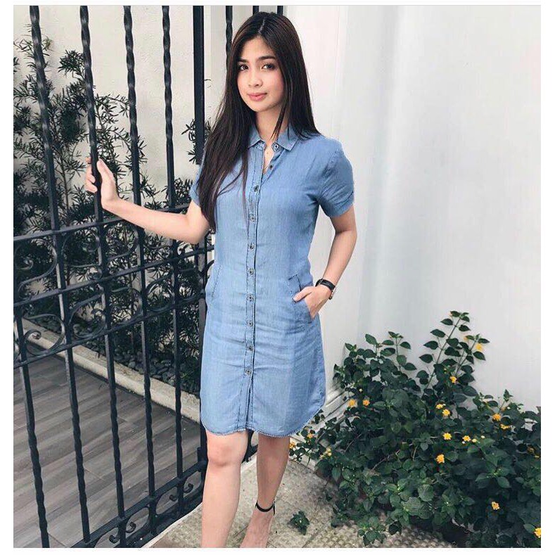 denim long dress outfit