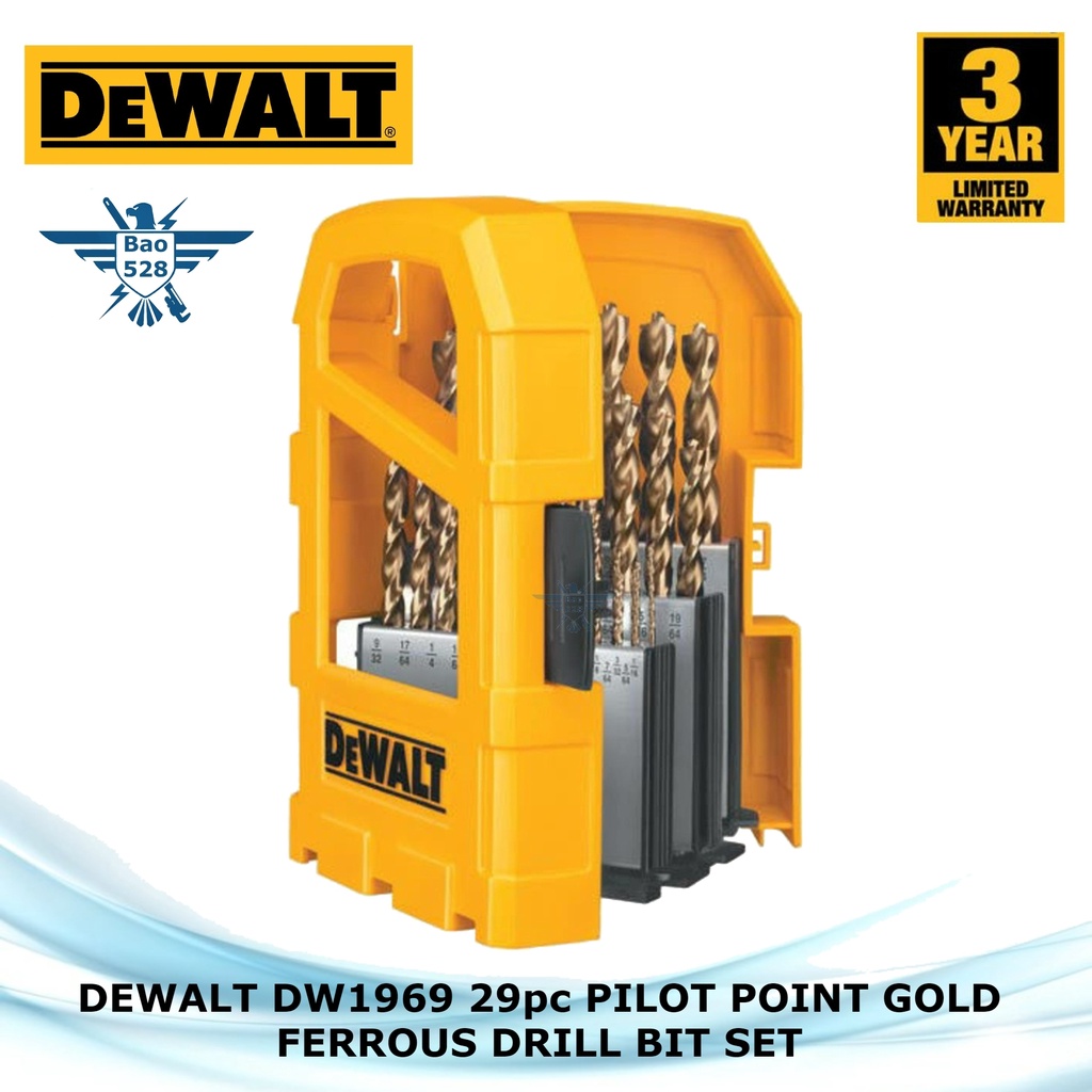 DEWALT DW1969 29pc PILOT POINT GOLD FERROUS DRILL BIT SET Shopee Philippines