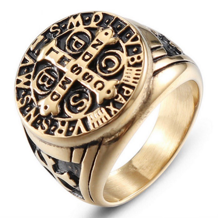 Mens Catholic St Saint Benedict Cross Ring Stainless Steel Exorcism ...