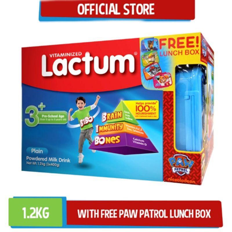 Lactum 3 Plain Powdered Milk Drink 1 2kg With Paw Patrol Lunch Box Shopee Philippines