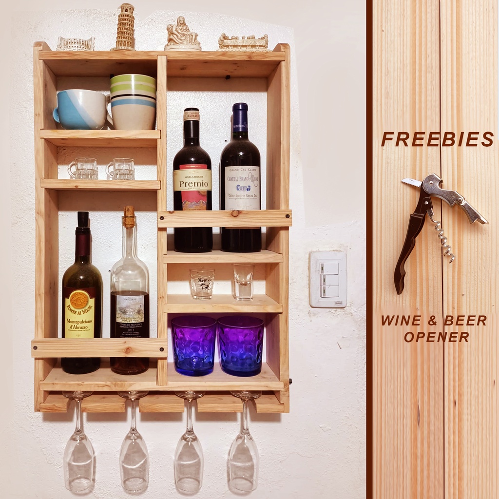 Wall Mounted Wine, Glass, Shot Glass & Mug Rack with Freebies Cork