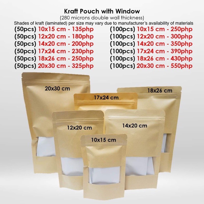 KRAFT STAND UP POUCH WITH WINDOW (50 AND 100 PCS) Shopee Philippines