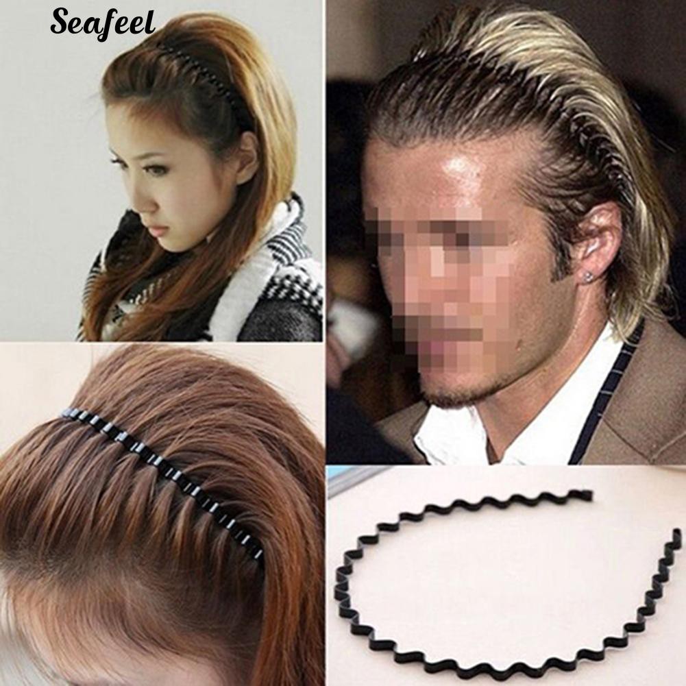 Cod Seafeel Men Women Metal Wavy Hair Head Hoop Sport Headband