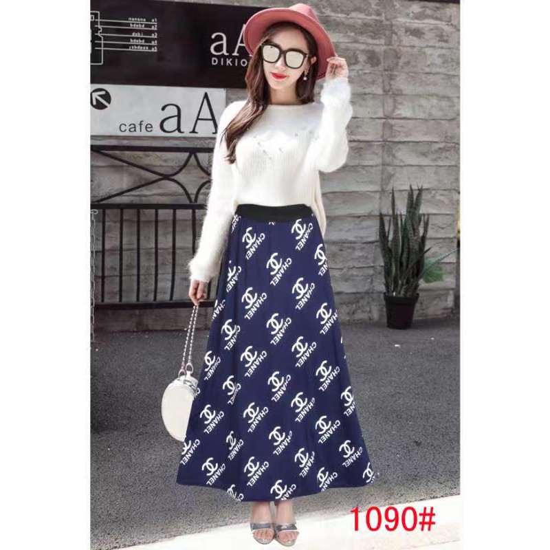 Chanel Maxi Skirt Long Skirt Dress Stretch Tela Knitted Tela | Shopee  Philippines