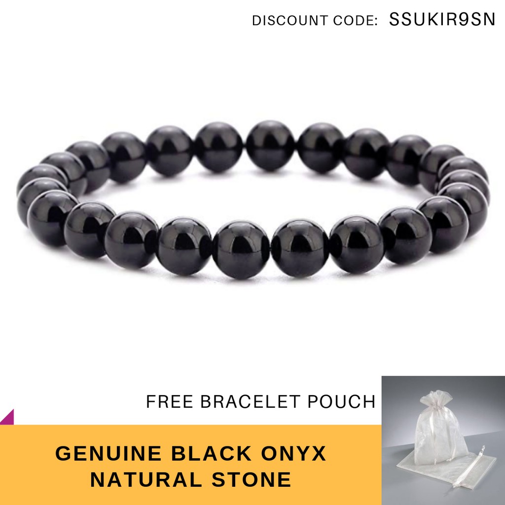 Black Onyx Natural Stone Bracelet Free Pouch Glossy Black Shopee Philippines