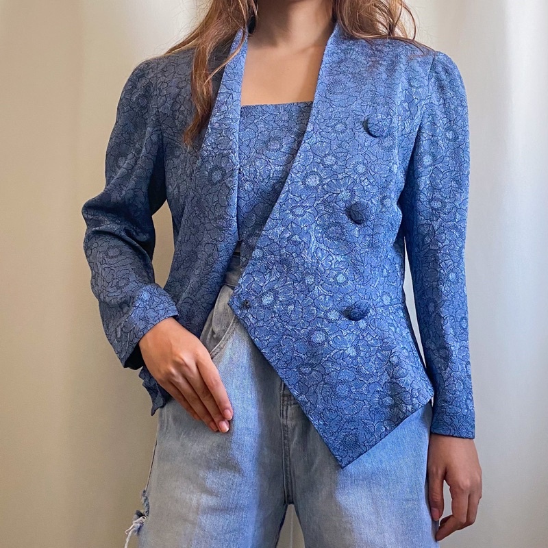 Nobuo Floral Blue Blazer Shopee Philippines