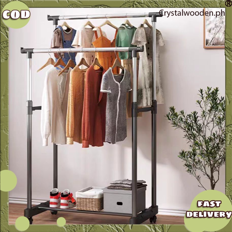 COD Double Pole Clothes Rack For Clothes Organizing Sampayan Double ...