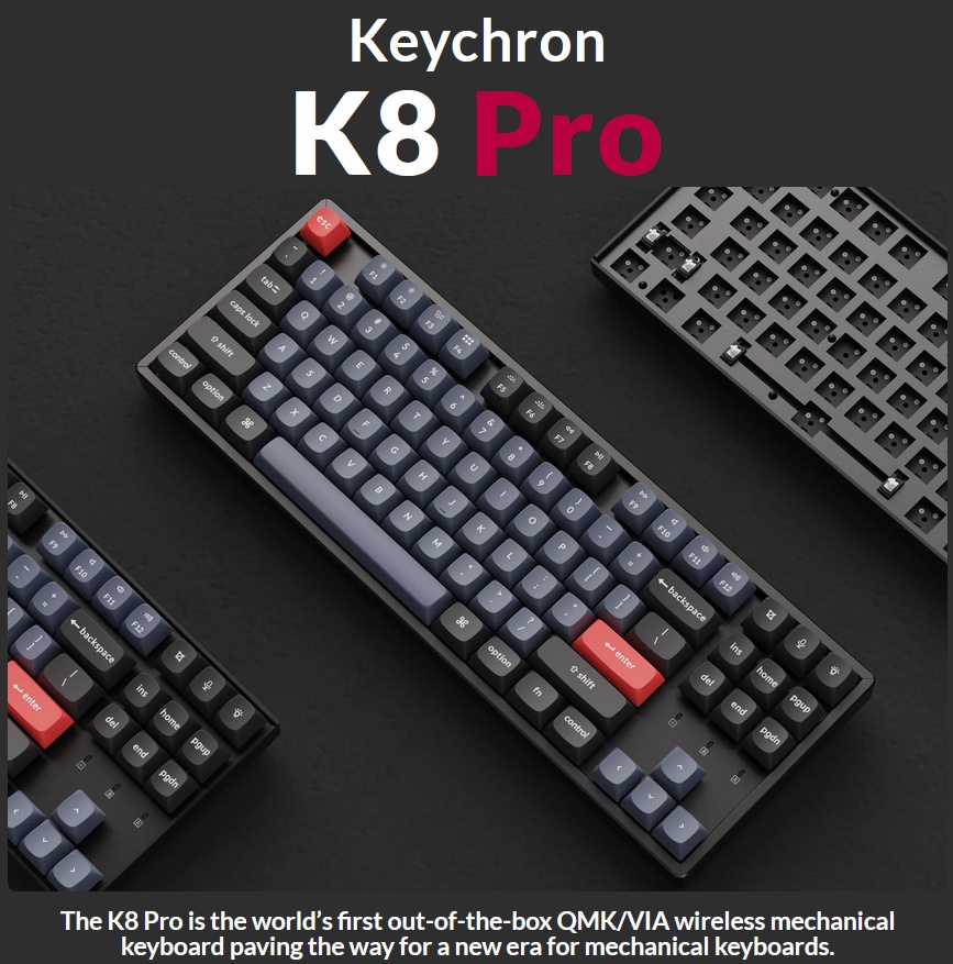 Keychron K8 Pro wireless Bluetooth keyboard, supports three connection