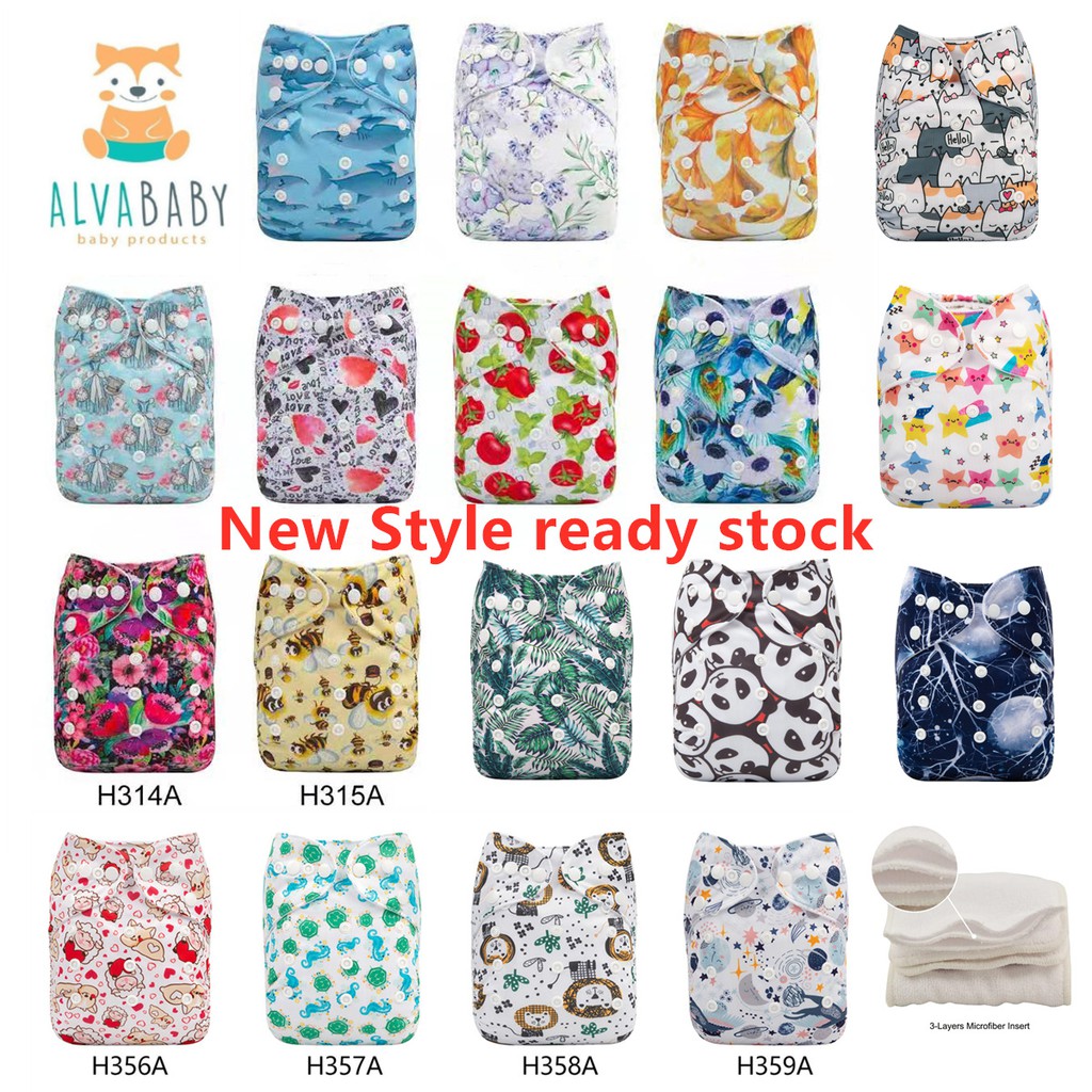 In Stocks ALVABABY Cloth diapers with microfiber insert Reusable Washable Pocket Nappies