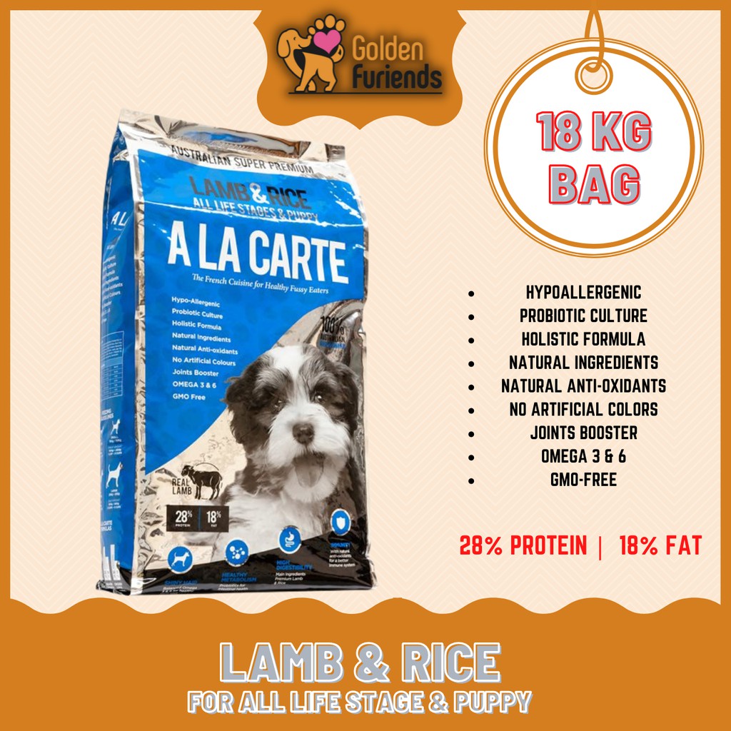 A la Carte LAMB & RICE 18KG Premium Dry Dog Food for all life stages