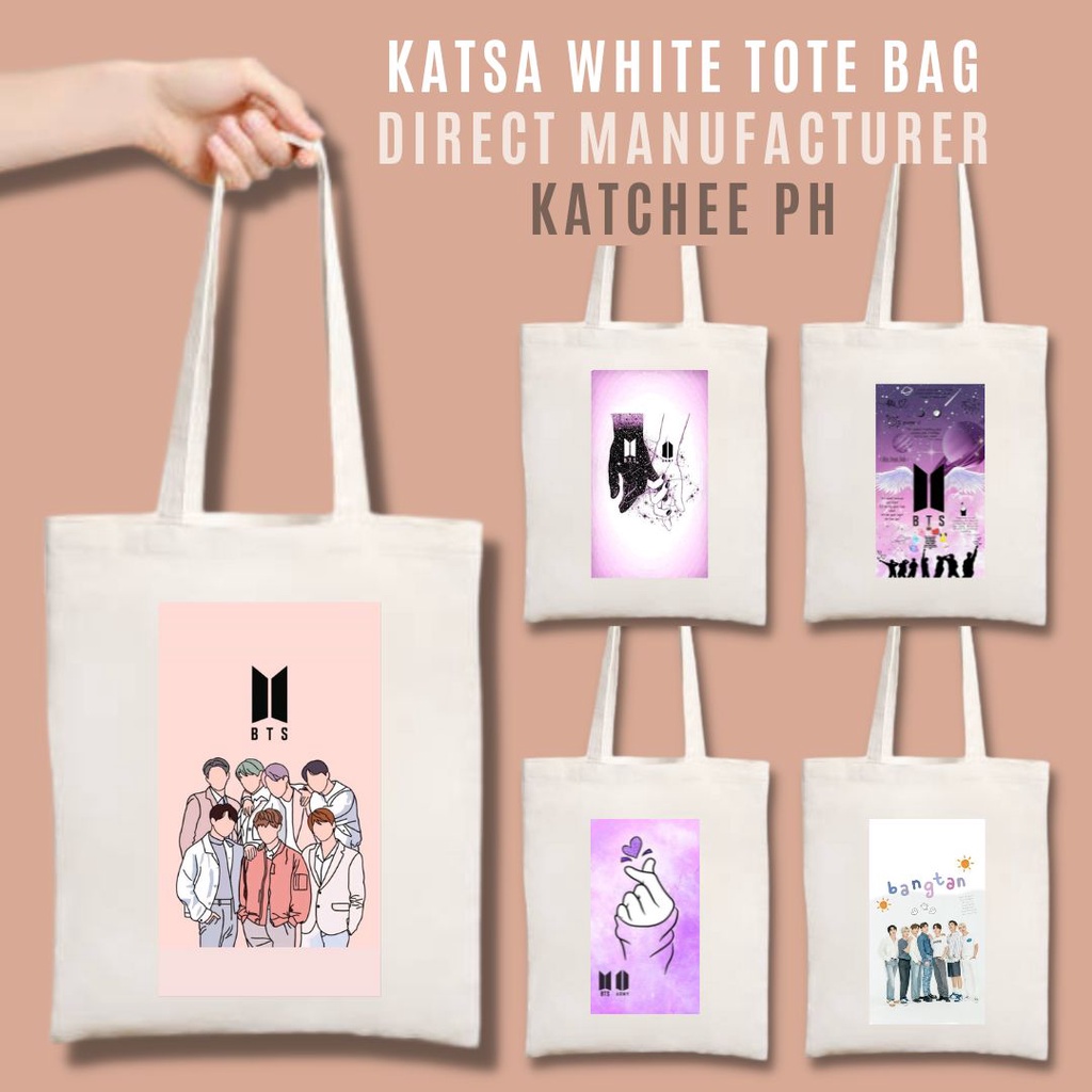 Tote Bag Katsa Canvas High Quality BT21 V Jungkook Jimin J Hope RM Jin
