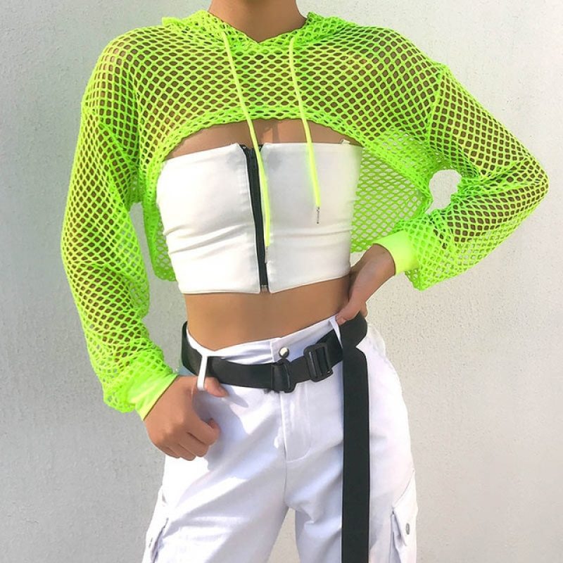 green fishnet top