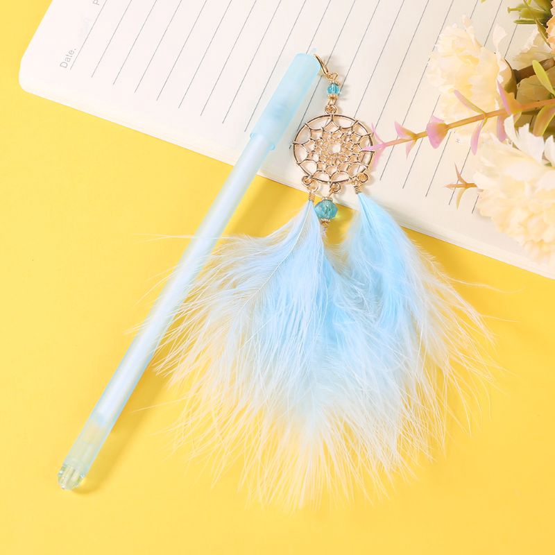 Dreamcatcher Feather Pendant Neutral Pens Kawaii Crystal Gel Pen Stationery Gift