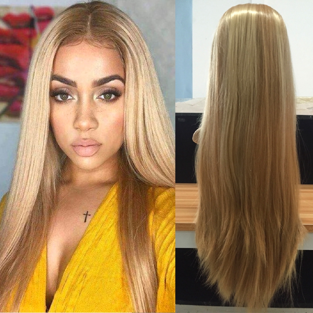 Women Long Straight Full Wig Blonde Synthetic Hair Ombre Shopee