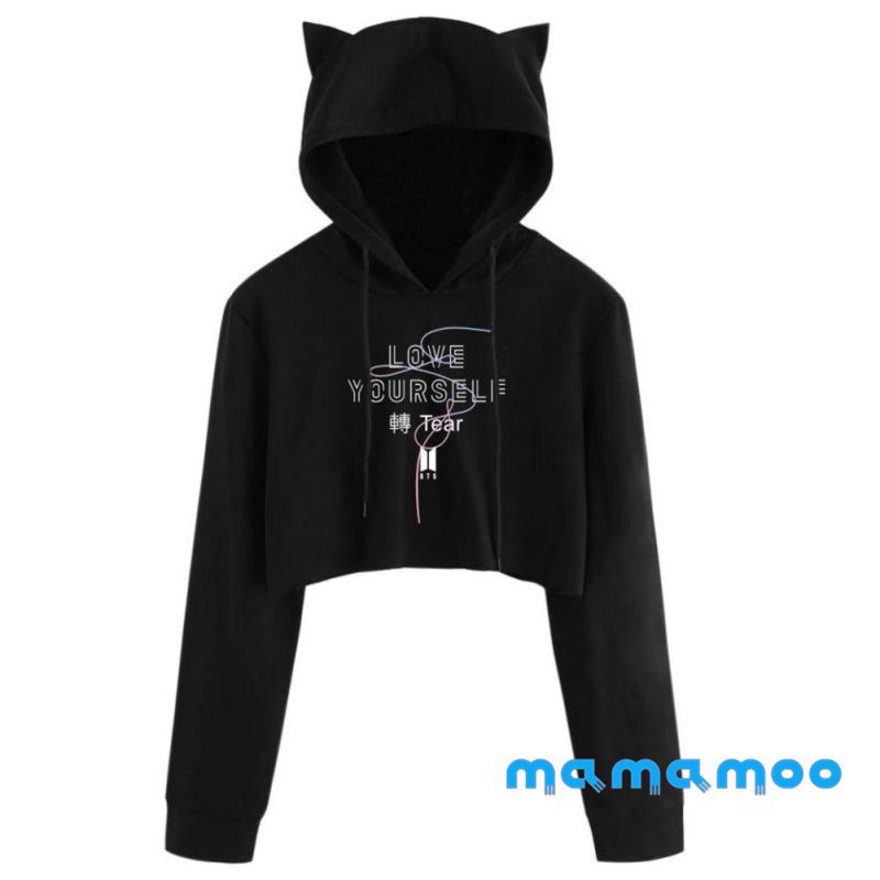 drawstring hooded crop sweatshirt