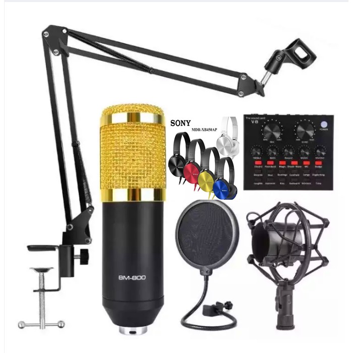 100 Original Meet BM800 Condenser Microphone Kit With V8 Sound Card