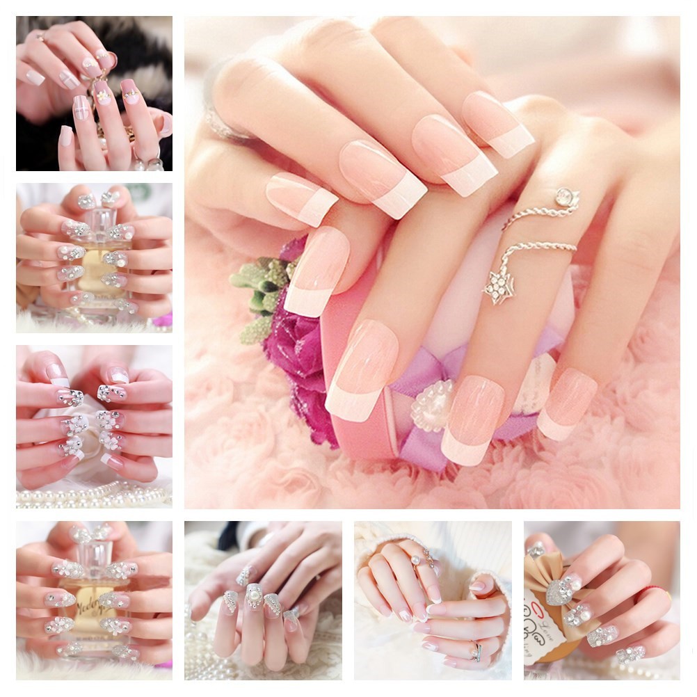 Pink White False Acrylic Half French Nail Art Tips Fake Nail Shopee Philippines