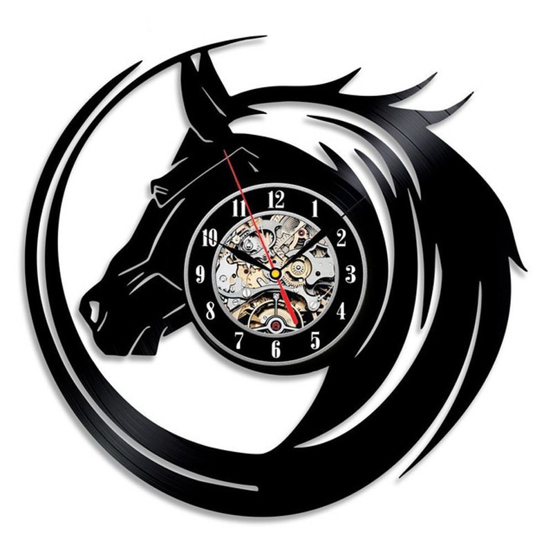 Horses Vinyl Record Wall Clock Modern Design Animals Horse Riding Laser