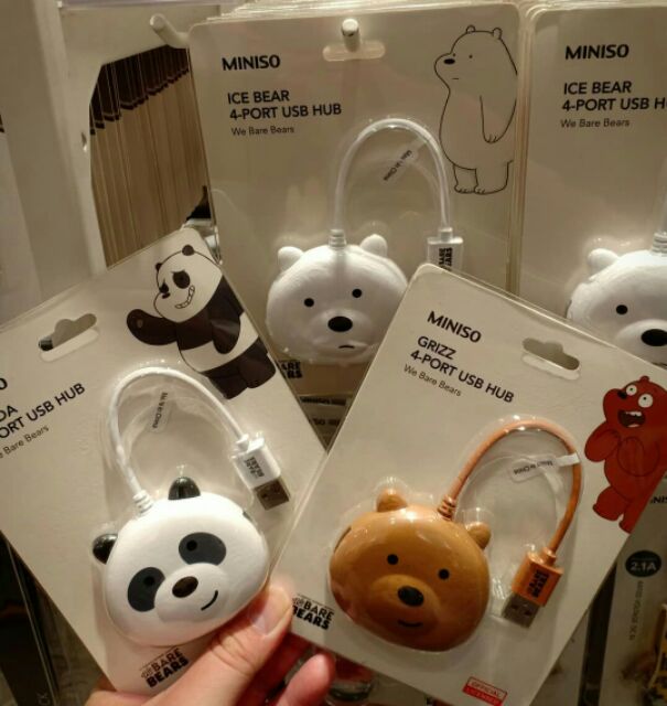 Authentic Miniso  We  Bare  Bear  4 Port USB Hub Shopee 