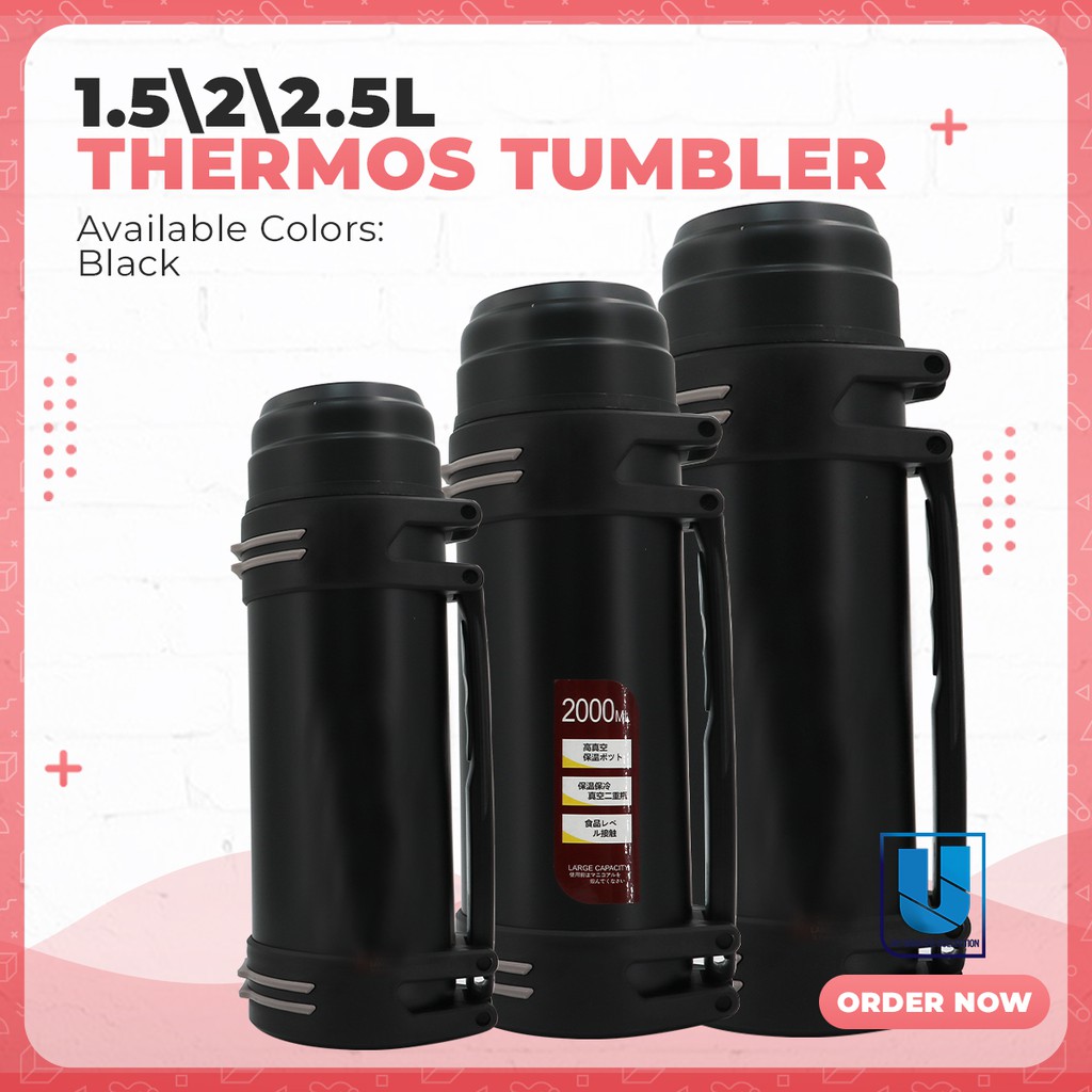 Thermos Tumbler Drink Large Capacity Outdoor Portable Stainless Steel Travel Insulated 1.5L, 2L