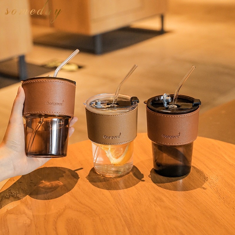 Glass Straw Cup Coffee Mug with Lid Tumbler Hot Cold Milk Tea Cup Water Bottles Shopee Philippines
