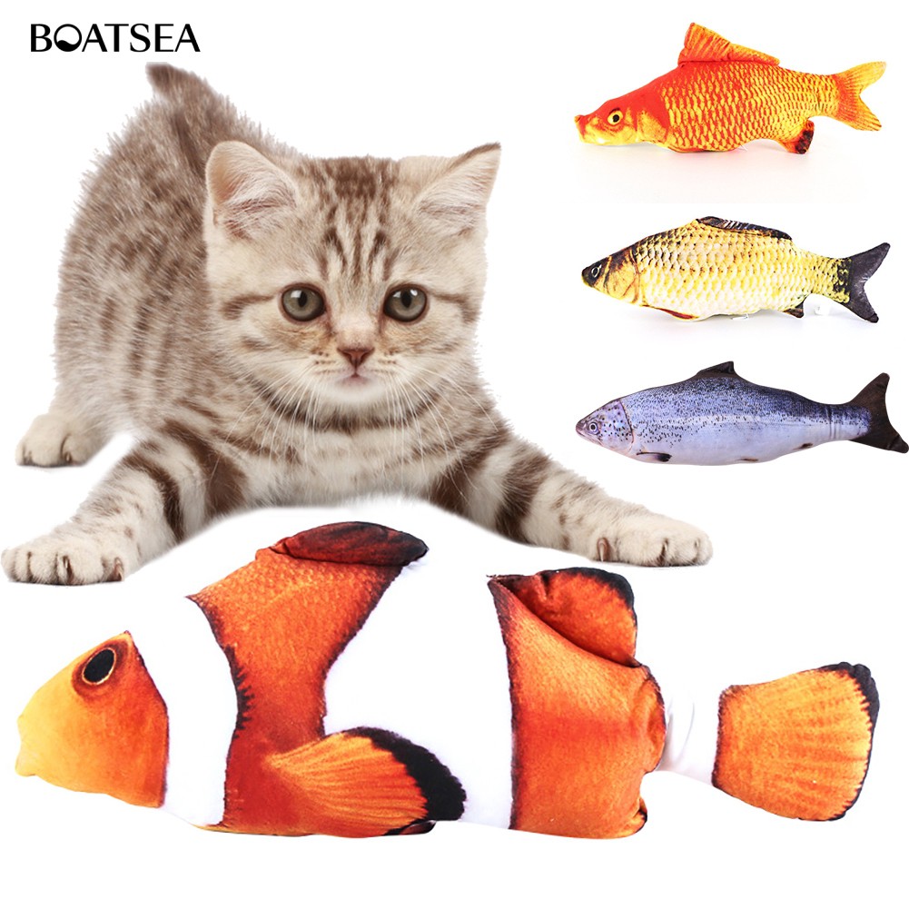 Boatsea Plush Catnip Toy Lifelike Artificial Fish Cat Teaser Shopee