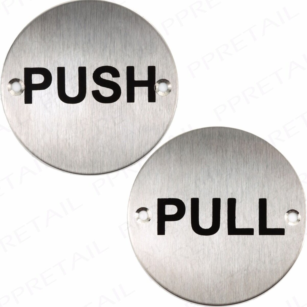 Stainless Round Plate PUSH and PULL Door Sign Push and Pull SET with Screws