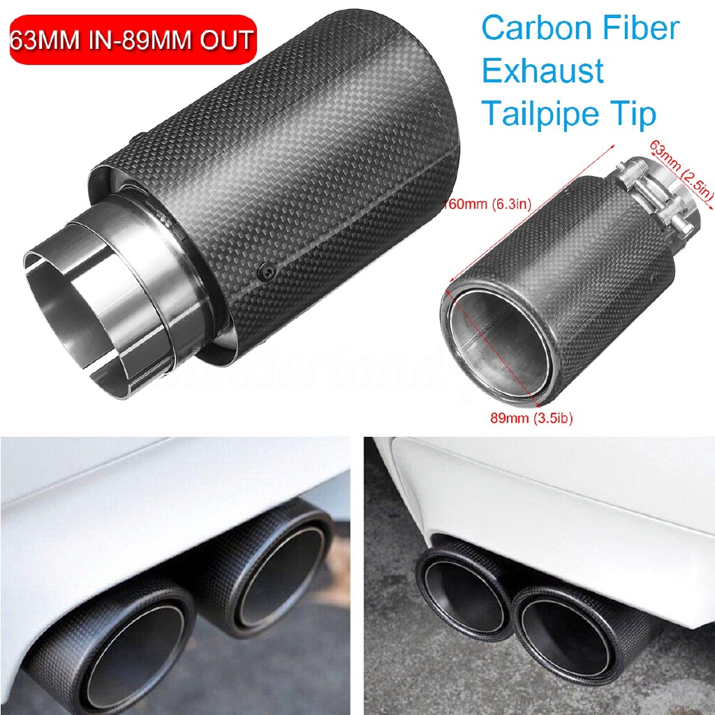 2.5'' 63mm-In 89mm-Out Universal Carbon Fiber Car Exhaust Tip Pipe Muffler End