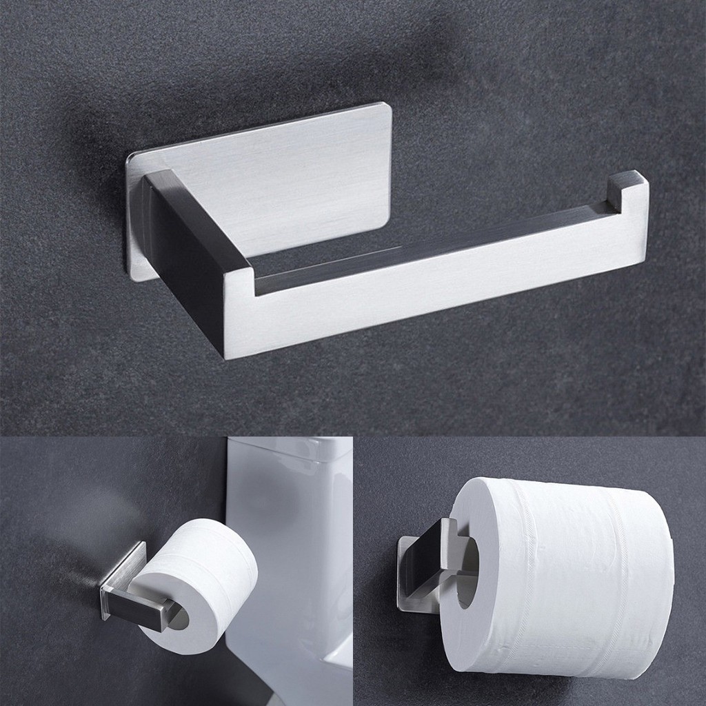 Self Adhesive Stainless Steel Tissue Bathroom Toilet Paper Organizer Rack Holder