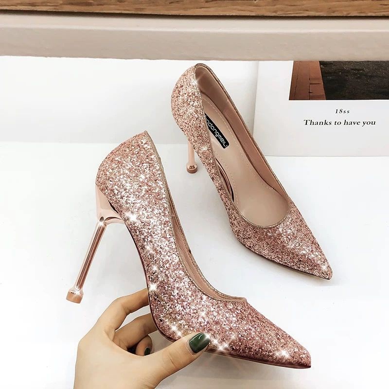 silver fat heels