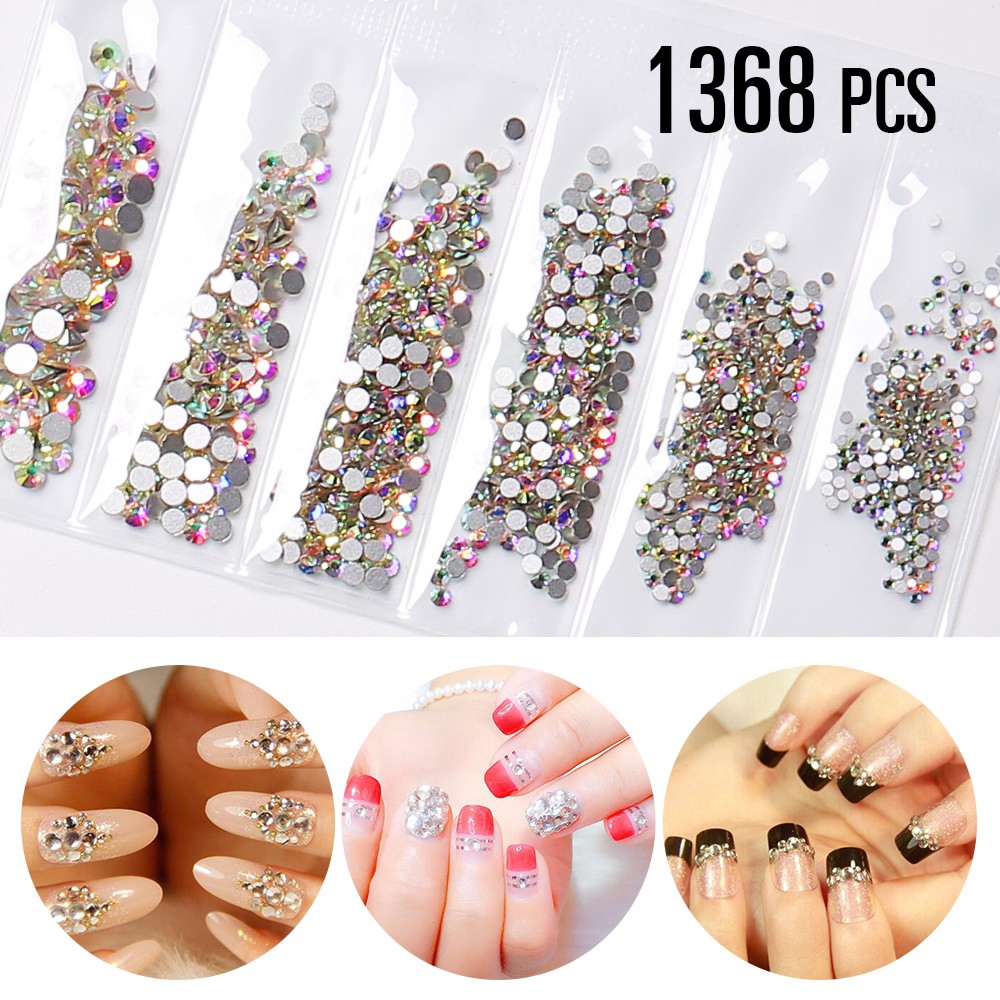 1368pcs Lot Nail Art Rhinestones Nail Decorations Multi Color Diy