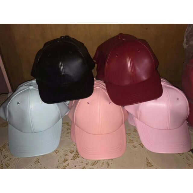 pink leather cap