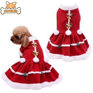 Christmas Pet Warm Clothes Cat Dog Girls Fleece Skirt Costume Red Dress