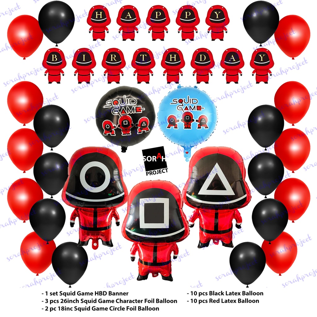 Squid Game Korean Birthday Party Balloon Decoration Theme Set Package