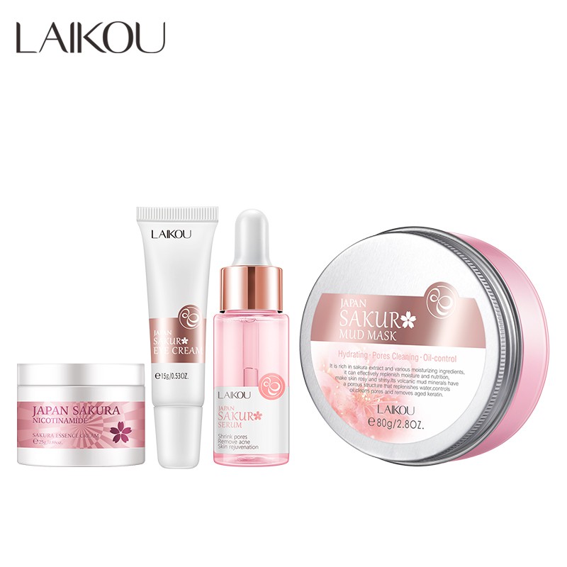 LAIKOU SAKURA 4pcs Face Serum Brightening Face Cream Eye Cream Reduce ...