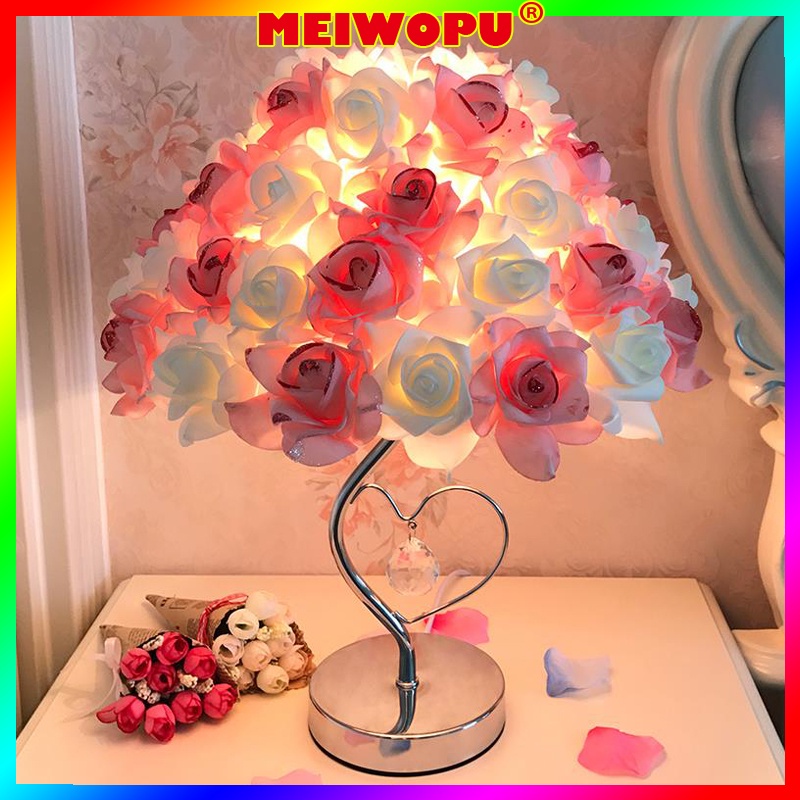 Rose Crystal Table Lamp Gift Creative Wedding Room Decoration Warm Garden Bedroom Bedside Desk Light